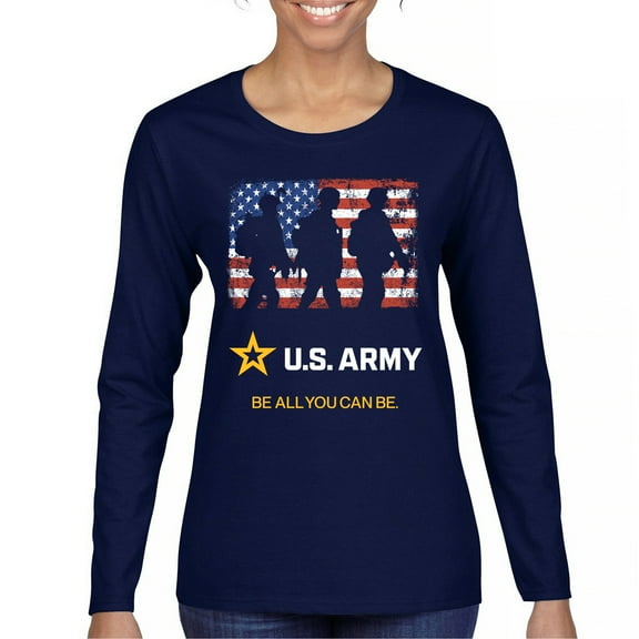 US Army Be All You Can Be Women's Long Sleeve T-shirt American Flag Military Veteran DD 214 Patriotic Armed Forces Licensed