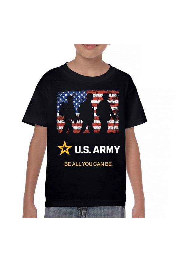 US Army Be All You Can Be Youth T-shirt American Flag Military Veteran DD 214 Patriotic Armed Forces Licensed Kids