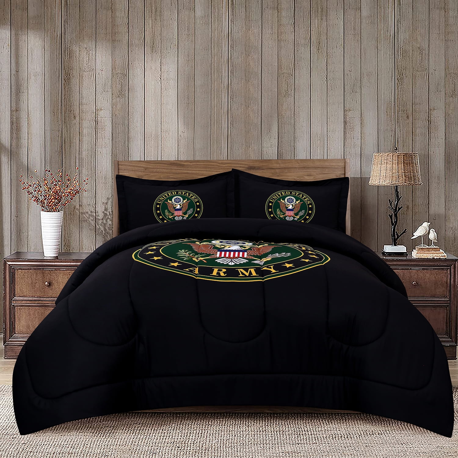 US Army Black Twin Comforter Set Premium Fabric 2 Piece Lightweight