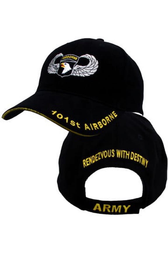 US Army Caps 101st Airborne with Jump Wings, Black, Adjustable