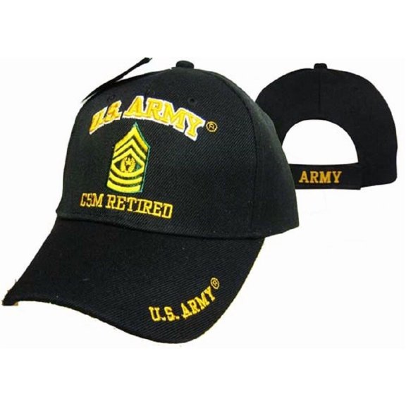 US Army Command Sergeant Major (CSM) Retired - Black Adjustable Cap LICENSED