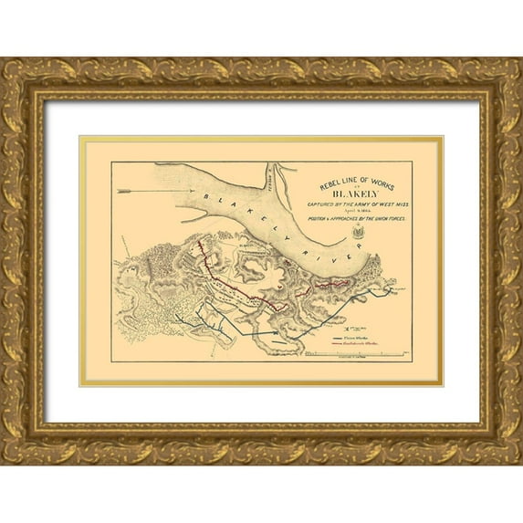 US Army Corps 18x13 Gold Ornate Wood Framed with Double Matting Museum Art Print Titled - Fort Blakely Battle - US Army Corps 1865