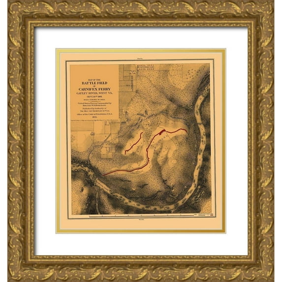 US Army Corps 20x22 Gold Ornate Wood Framed with Double Matting Museum Art Print Titled - Battlefield Carnifex Ferry West Virginia