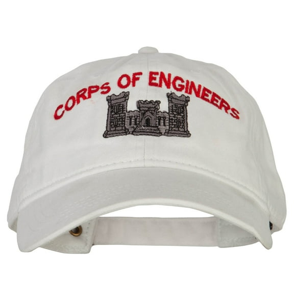 US Army Corps of Engineers Embroidered Washed Buckled Cap - White OSFM