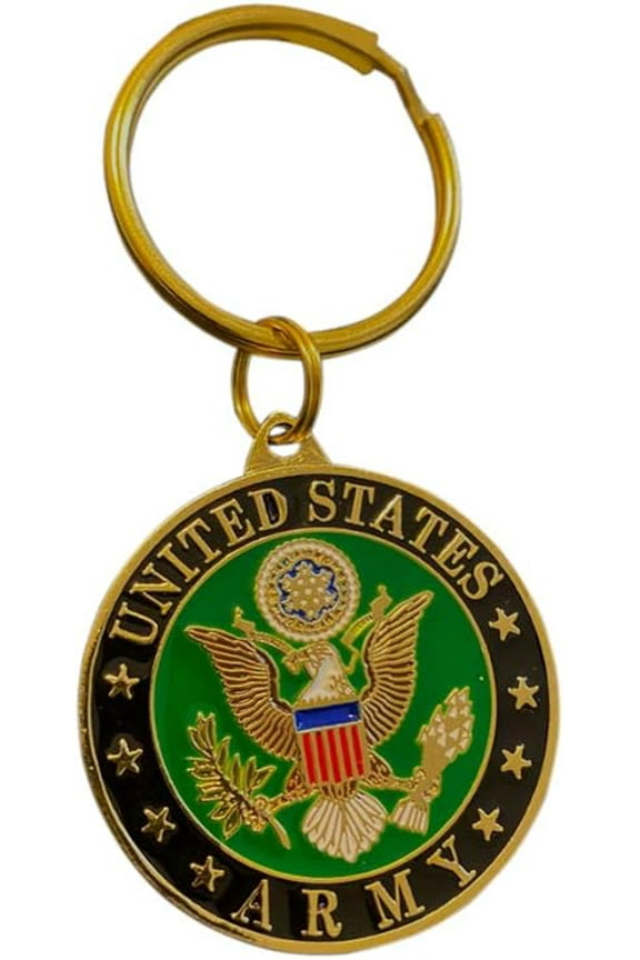 EEC, Inc. US Army Crest Keychain Patriotic Key Rings Military Gifts Collectibles Men Women, Green, 1 1/2"