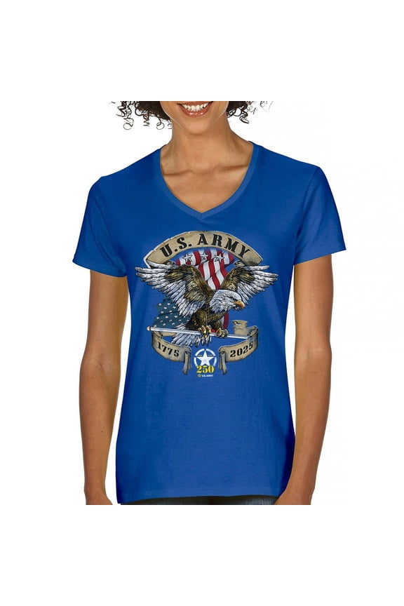 US Army Eagle Women's V-Neck T-shirt 250 Years Anniversary American Veteran DD 214