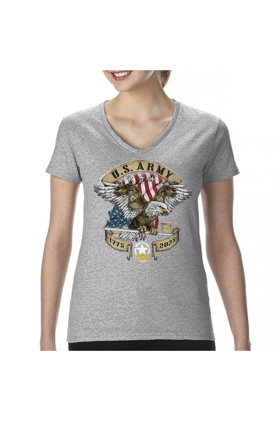 US Army Eagle Women's V-Neck T-shirt 250 Years Anniversary American Veteran DD 214