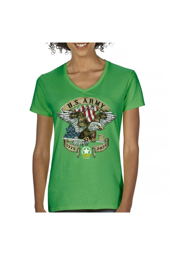 US Army Eagle Women's V-Neck T-shirt 250 Years Anniversary American Veteran DD 214