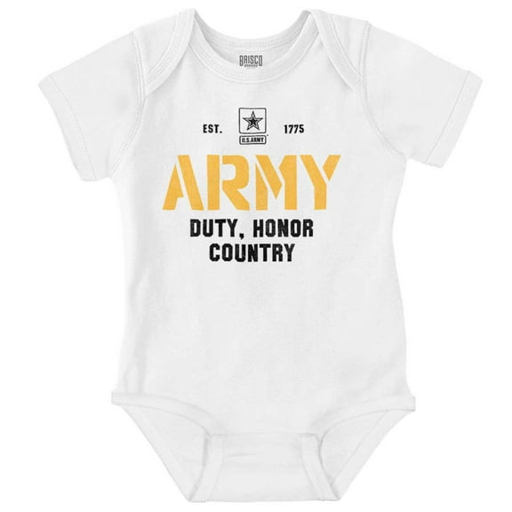 US Army Est 1775 Duty Honor Country Romper Boys or Girls Infant Baby Brisco Brands 12M