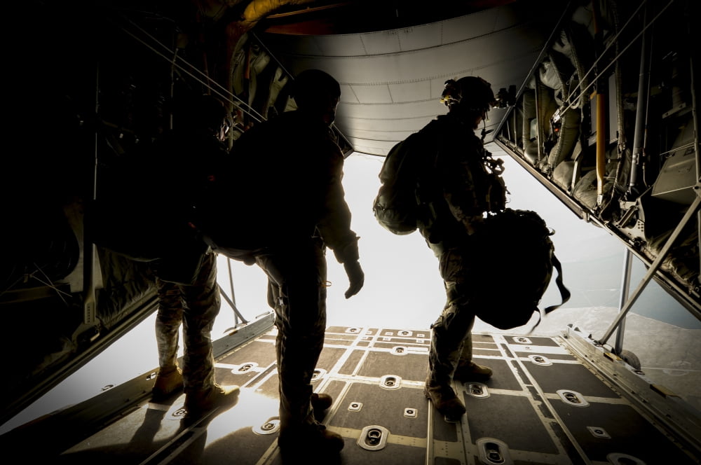 US Army Green Berets wait to jump out of a C-130H3 Hercules Canvas Art - Stocktrek Images (34 x 23)