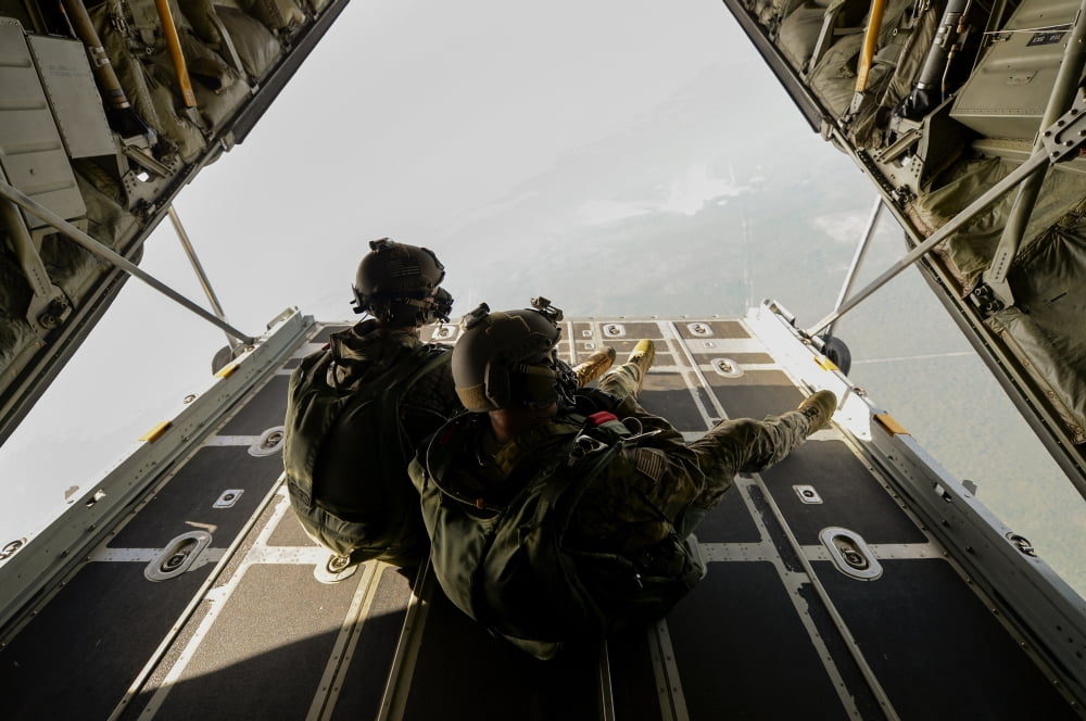 US Army Green Berets wait to jump out of a C-130H3 Hercules Canvas Art - Stocktrek Images (34 x 23)