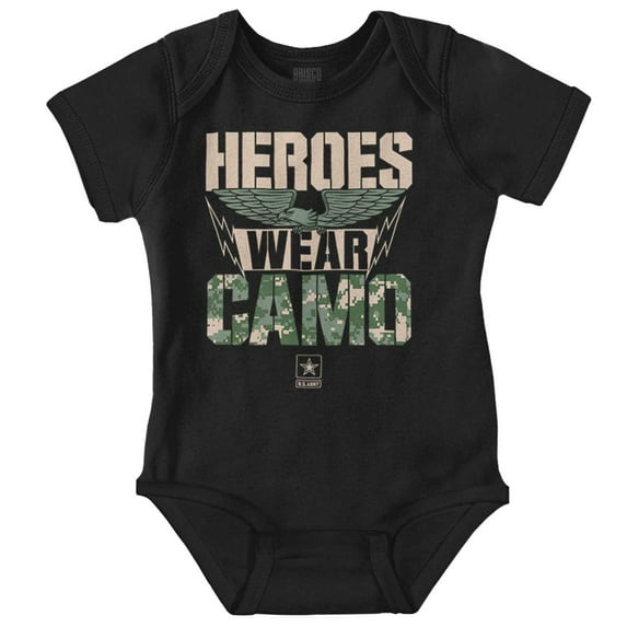 US Army Logo Heroes Wear Camo Eagle Romper Boys or Girls Infant Baby Brisco Brands 12M