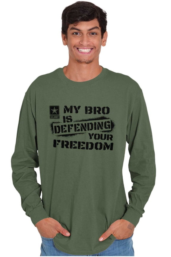 US Army Logo My Bro Defending Freedom Unisex Plus Size Long Sleeve Shirt Brisco Brands 2X
