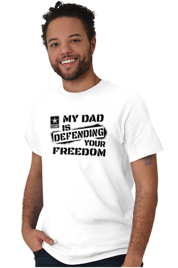 US Army Logo My Dad Defending Freedom Men's Graphic T Shirt Tees Brisco Brands L