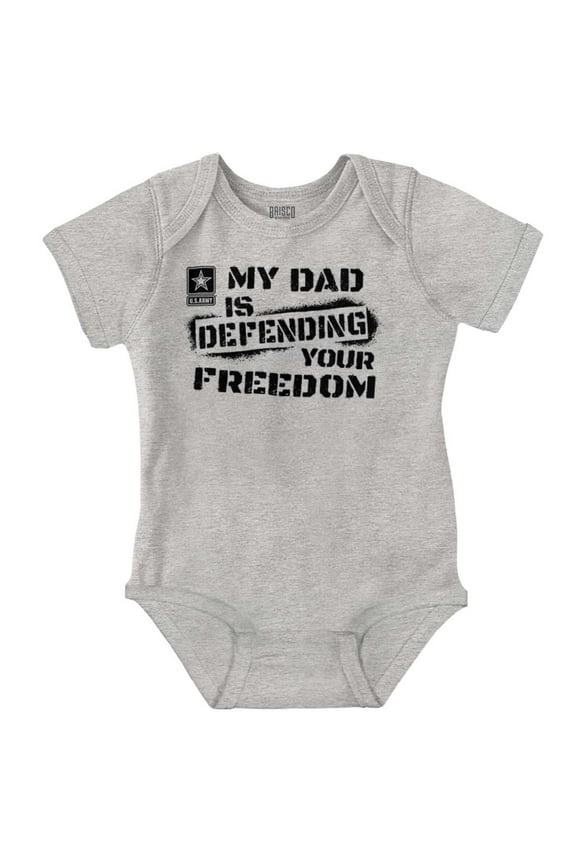 US Army Logo My Dad Defending Freedom Romper Boys or Girls Infant Baby Brisco Brands 6M