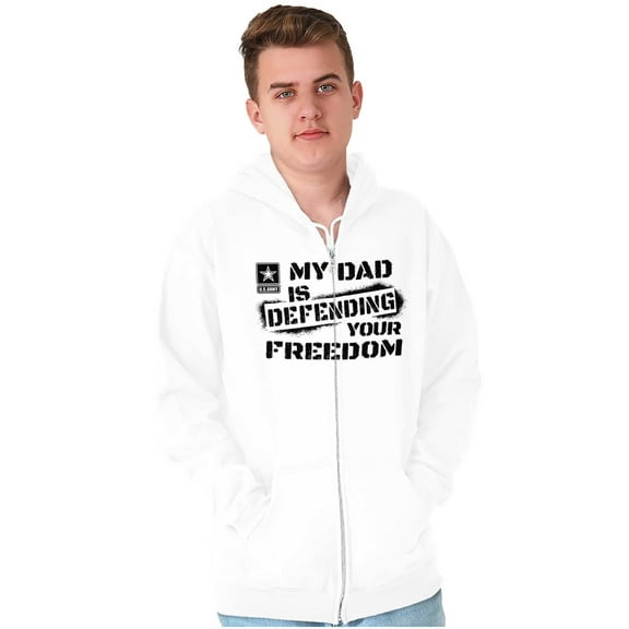 US Army Logo My Dad Defending Freedom Zip Up Hoodie Men's Women's Brisco Brands X