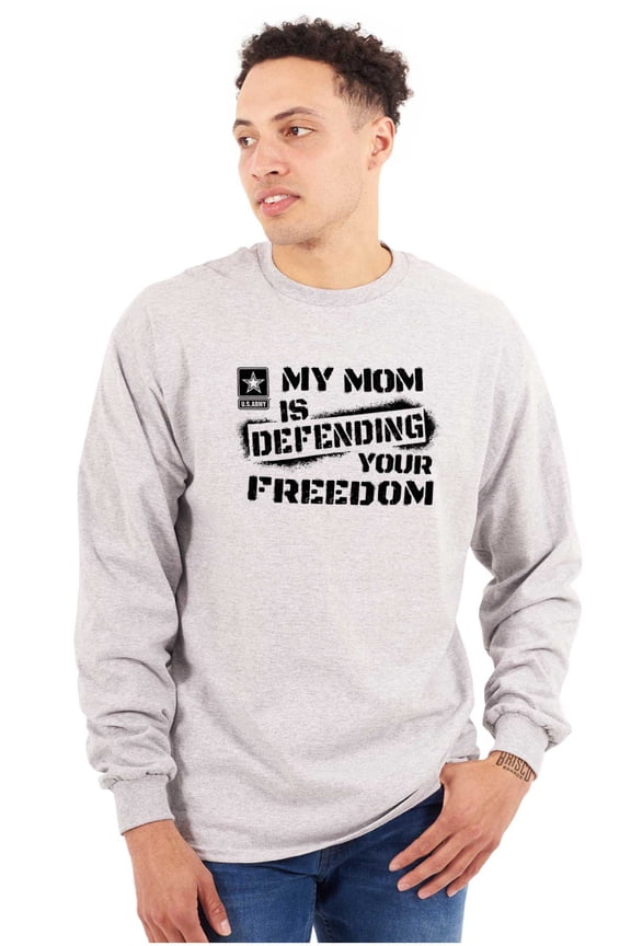 US Army Logo My Mom Defending Freedom Unisex Plus Size Long Sleeve Shirt Brisco Brands 3X