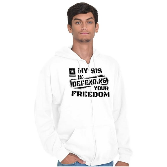 US Army Logo My Sis Defending Freedom Zip Up Hoodie Men's Women's Brisco Brands L