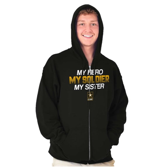 US Army Logo My Sister Hero Soldier Zip Up Hoodie Men's Women's Brisco Brands S