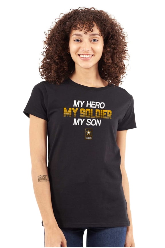 US Army Logo My Son Hero Soldier Women's T Shirt Ladies Tee Brisco Brands S