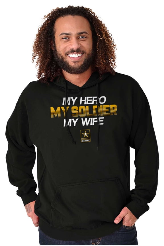US Army Logo My Wife Hero Soldier Hoodie Hooded Sweatshirt Men Brisco Brands L