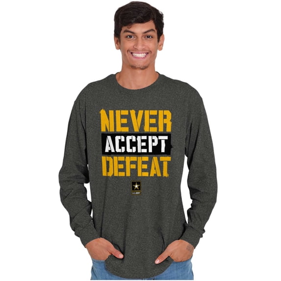 US Army Logo Never Accept Defeat Long Sleeve TShirt Men Women Brisco Brands 2X