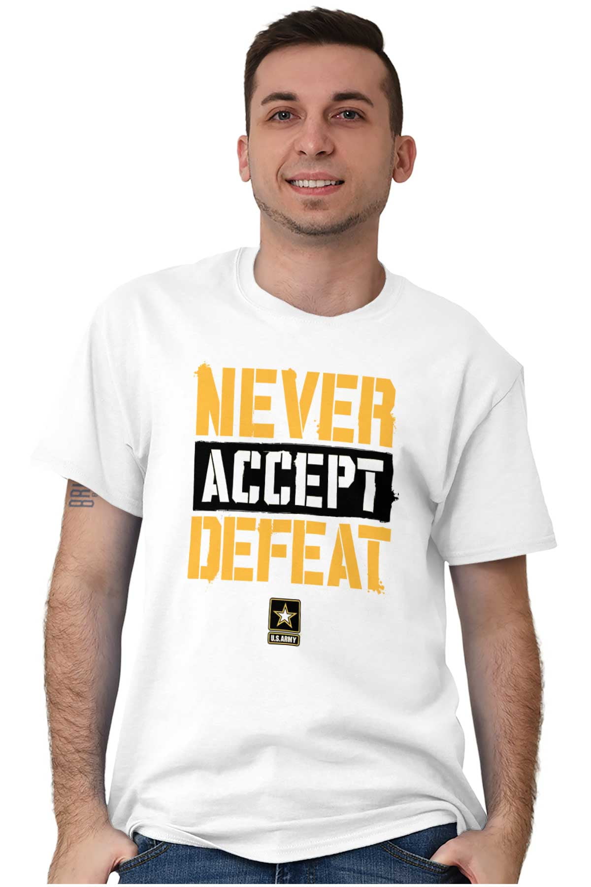 US Army Logo Never Accept Defeat Men's Graphic T Shirt Tees Brisco