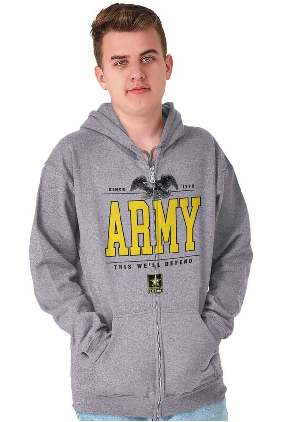 US Army Logo This We'll Defend Eagle Zip Up Hoodie Men's Women's Brisco Brands S