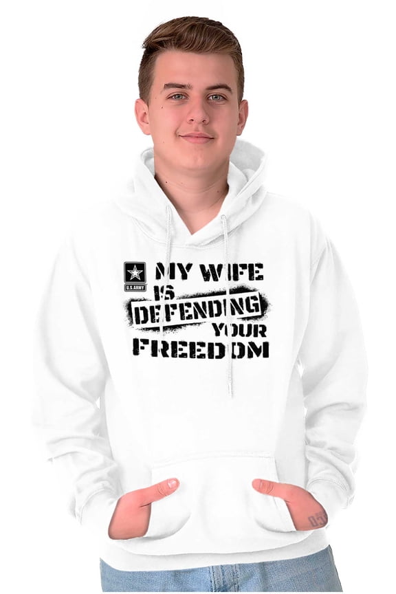 US Army Logo Wife Defending Freedom Hoodie Hooded Sweatshirt Men Brisco Brands L