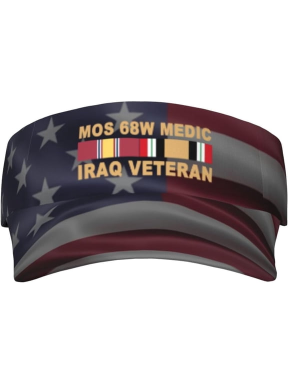 US Army MOS 68W Medic Iraq War Veteran Visor Hats Novelty Adjustable Sport Sun Visor Cap Empty Top Baseball Hat for Men and Women