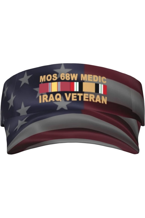 US Army MOS 68W Medic Iraq War Veteran Visor Hats Novelty Adjustable Sport Sun Visor Cap Empty Top Baseball Hat for Men and Women