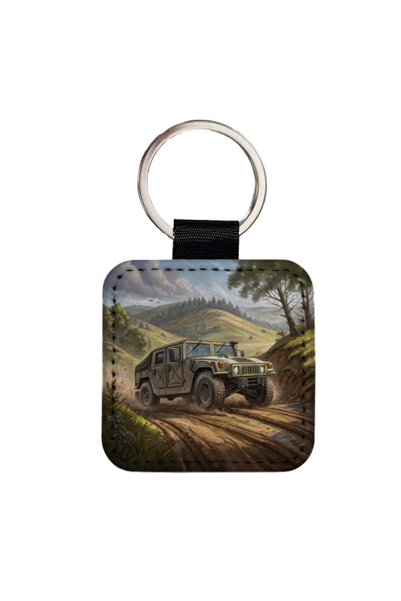 US Army Military Humvee Faux Leather Square Keychain