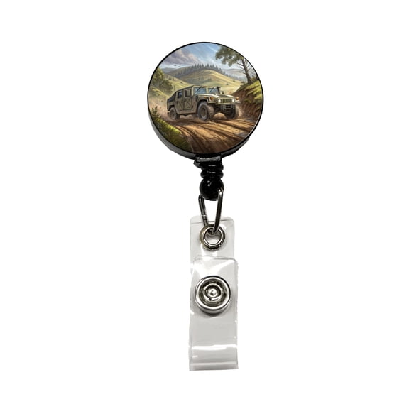 US Army Military Humvee Retractable Reel ID Badge Key Card Name Tag Holder with Clip