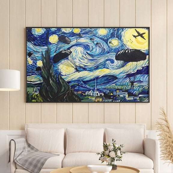 US Army Military Veteran Starry Night Paratrooper American Independence Day Gift For Soldier Housewarming, Stretched Canvas