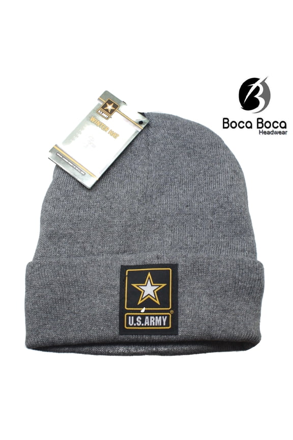 US Army Miltary Embroidered Sherpa Lined Oficially Licensed Cuffed Grey Beanie