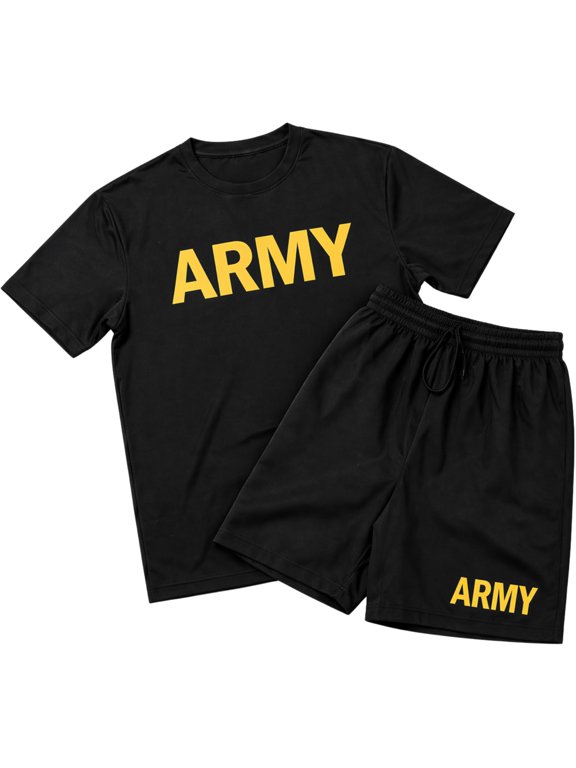 US Army PT T-Shirt & Shorts Set | Performance Moisture Wicking Physical Training Workout Gym Exercise Jogging Uniform (3X-Large)