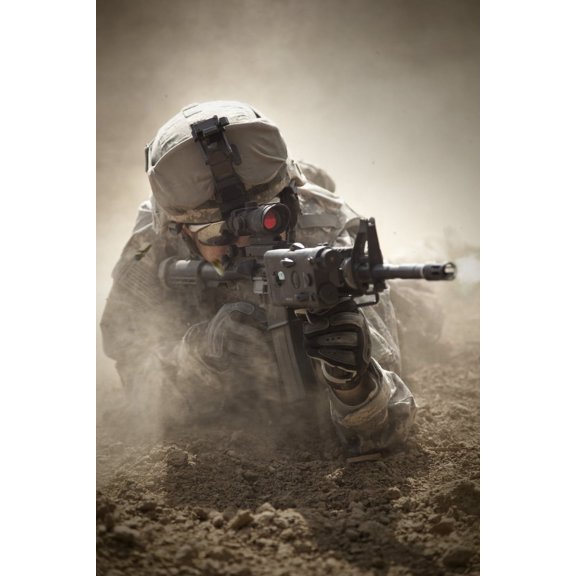 US Army Ranger in Afghanistan combat scene Canvas Art - Tom WeberStocktrek Images (24 x 35)