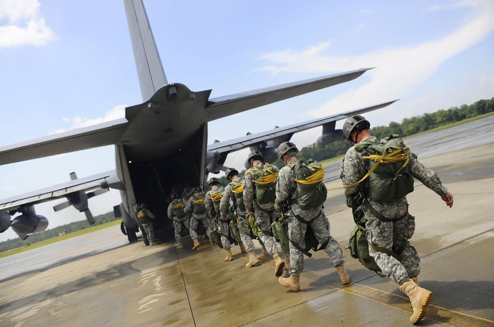 US Army Rangers board a US Air Force MC-130 Combat Talon II Canvas Art - Stocktrek Images (35 x 23)