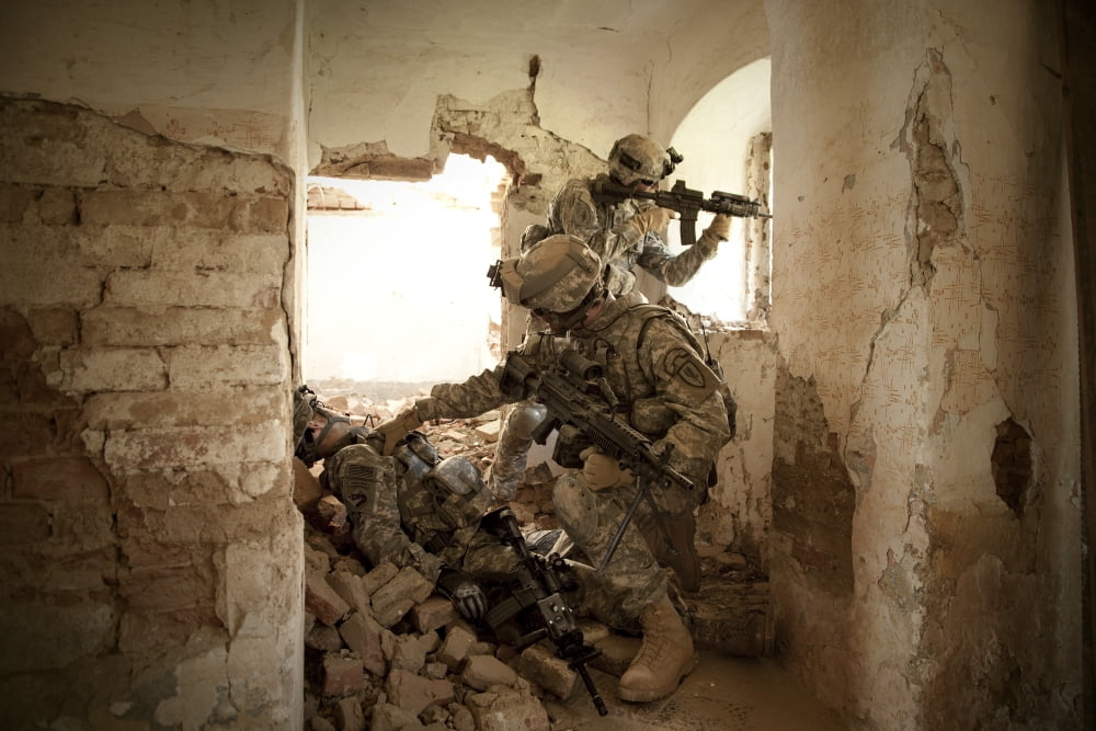 US Army Rangers in Afghanistan combat scene Canvas Art - Tom WeberStocktrek Images (35 x 24)