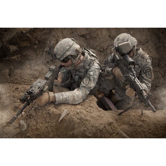 US Army Rangers in Afghanistan combat scene Canvas Art - Tom WeberStocktrek Images (35 x 24)
