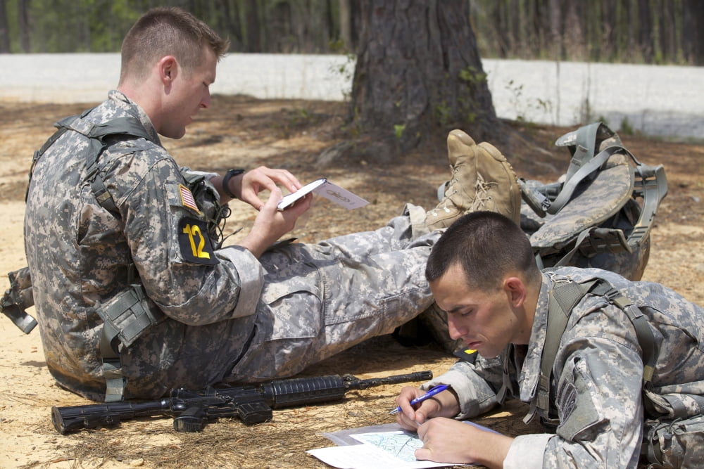 US Army Rangers map out their route for day land navigation Canvas Art - Stocktrek Images (34 x 23)