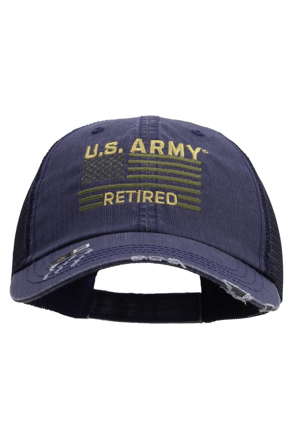US Army Retired Flag Embroidered Low Profile Special Cotton Mesh Cap - Navy OSFM