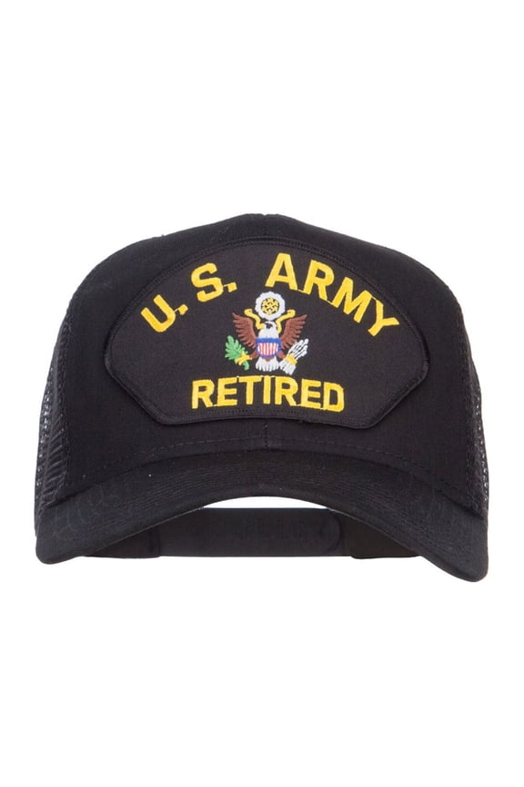 US Army Retired Logo Patched Mesh Cap - Black OSFM