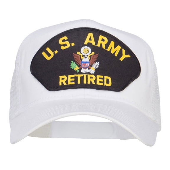 US Army Retired Logo Patched Mesh Cap - White OSFM
