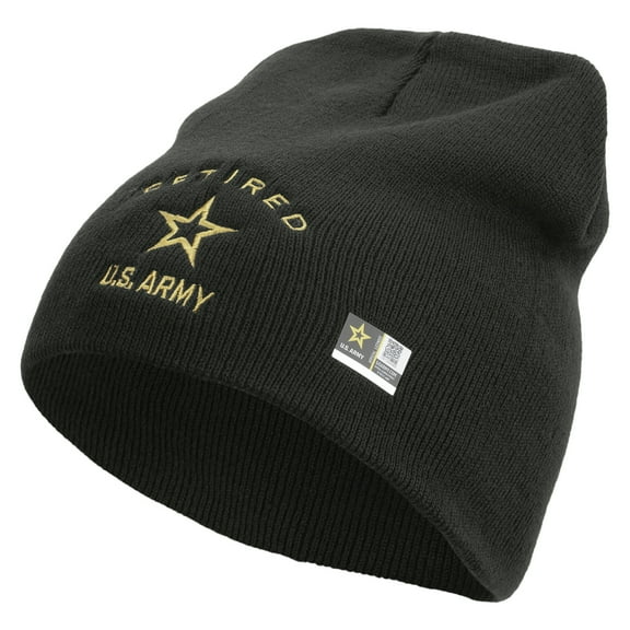 US Army Retired Military Embroidered 8 Inch Knitted Short Beanie - DK Grey OSFM