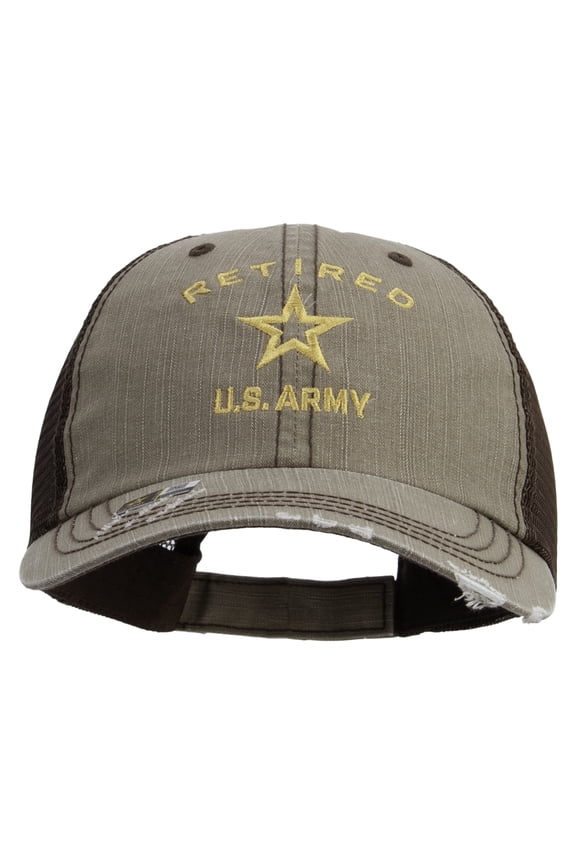 US Army Retired Military Embroidered Low Profile Special Cotton Mesh Cap - Khaki Brown OSFM