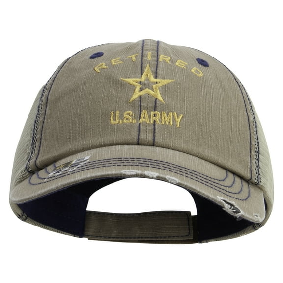US Army Retired Military Embroidered Low Profile Special Cotton Mesh Cap - Khaki OSFM