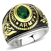 MILITARY RINGS BY ERIK RAYO US Army Ring for Men and Women Unisex Stainless Steel Military Patriotic Ring in Gold with Green Stone
