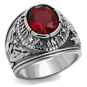 MILITARY RINGS BY ERIK RAYO US Army Ring for Men and Women Unisex Stainless Steel Military Patriotic Ring in Silver with Red Stone