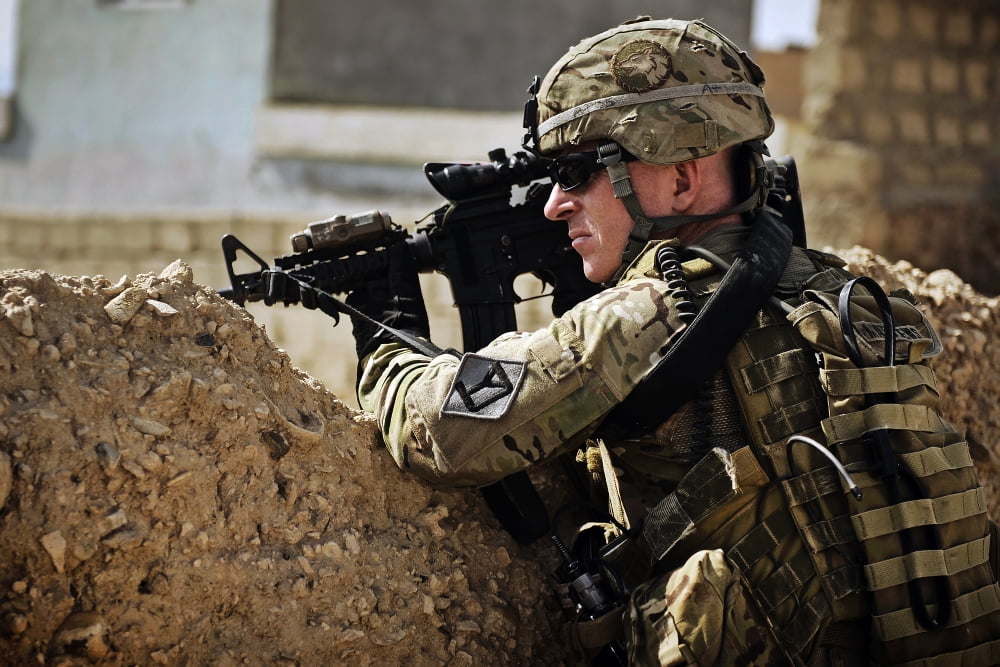 US Army Sergeant pulls security while on patrol in Afghanistan Canvas Art - Stocktrek Images (35 x 23)